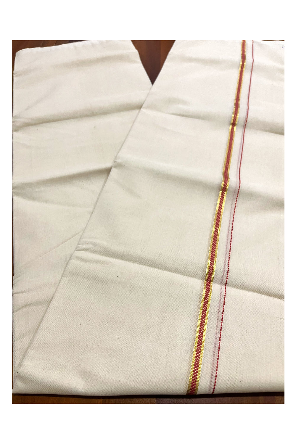 Southloom Premium Balaramapuram Unakkupaavu Handloom Mundu with Kasavu and Red Border (South Indian Kerala Dhoti)