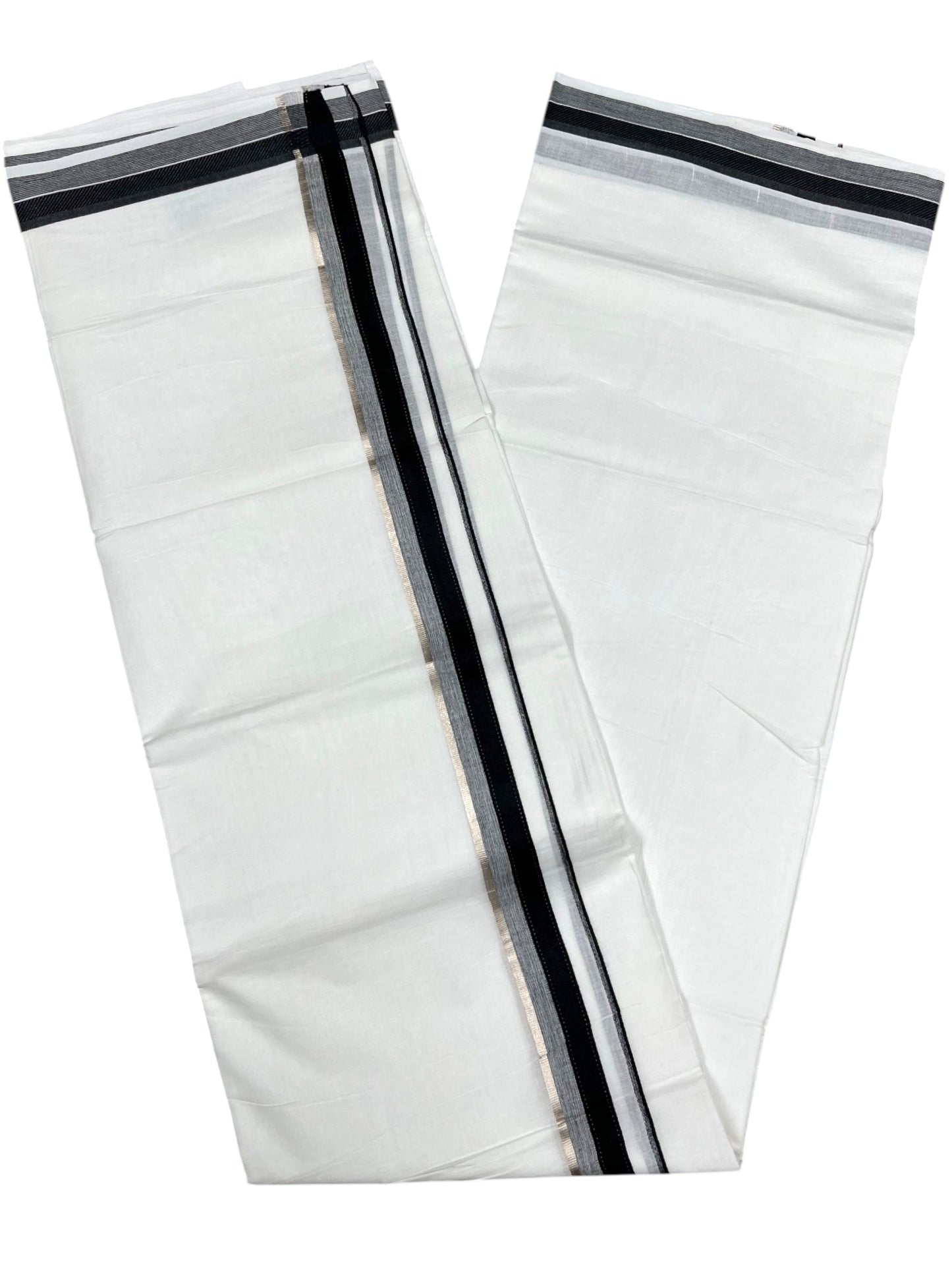 Southloom Pure White Cotton Mundu with Silver Line & Black Border (South Indian Kerala Dhoti)