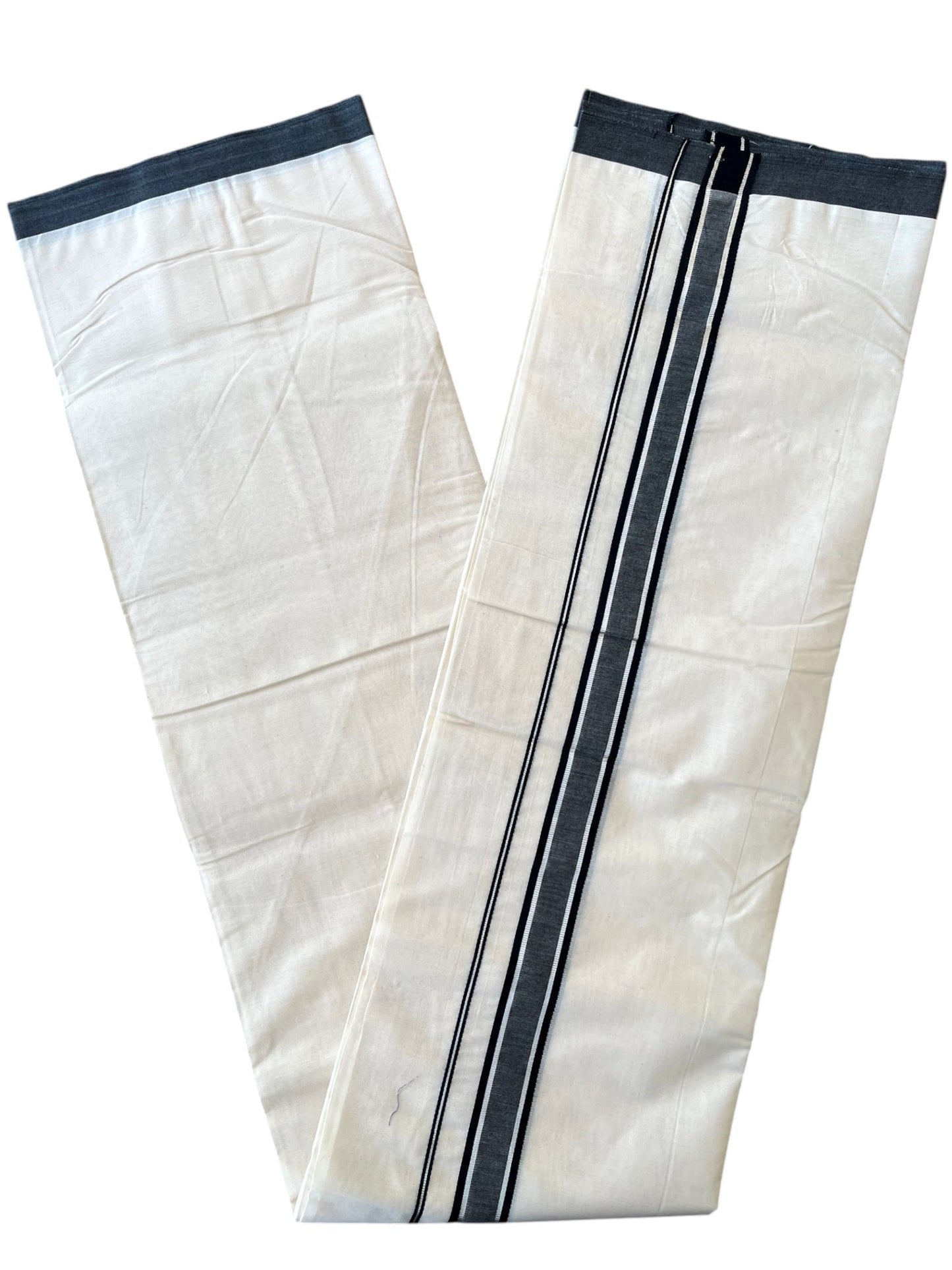 Southloom Pure Cotton Mundu with Silver Lines and Black Border (South Indian Kerala Dhoti)