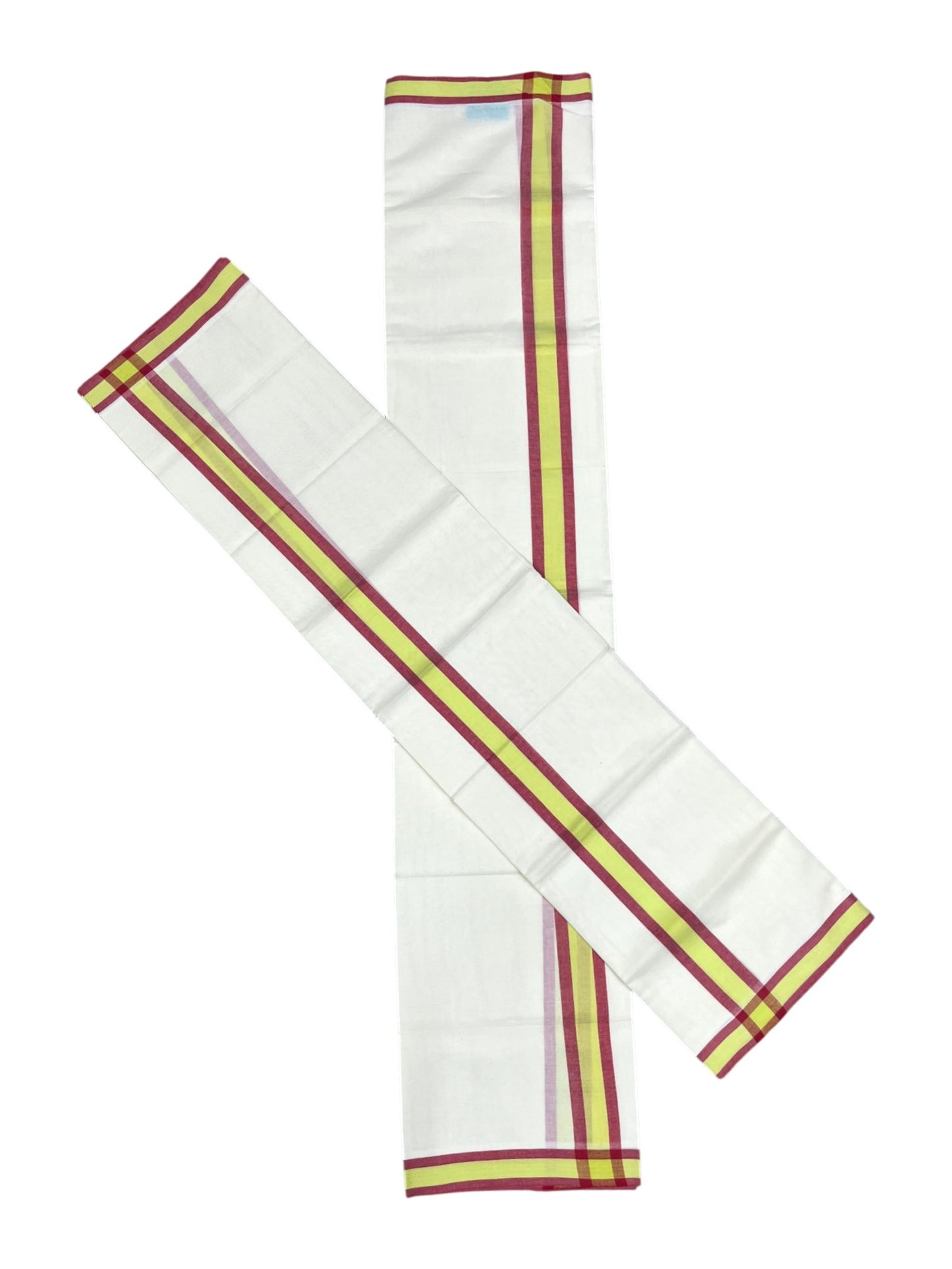 Southloom Pure Cotton Kerala Single Mulloth Set Mundu (Mundum Neriyathum) Red & Yellow Border in 2.50 Mtrs SL243