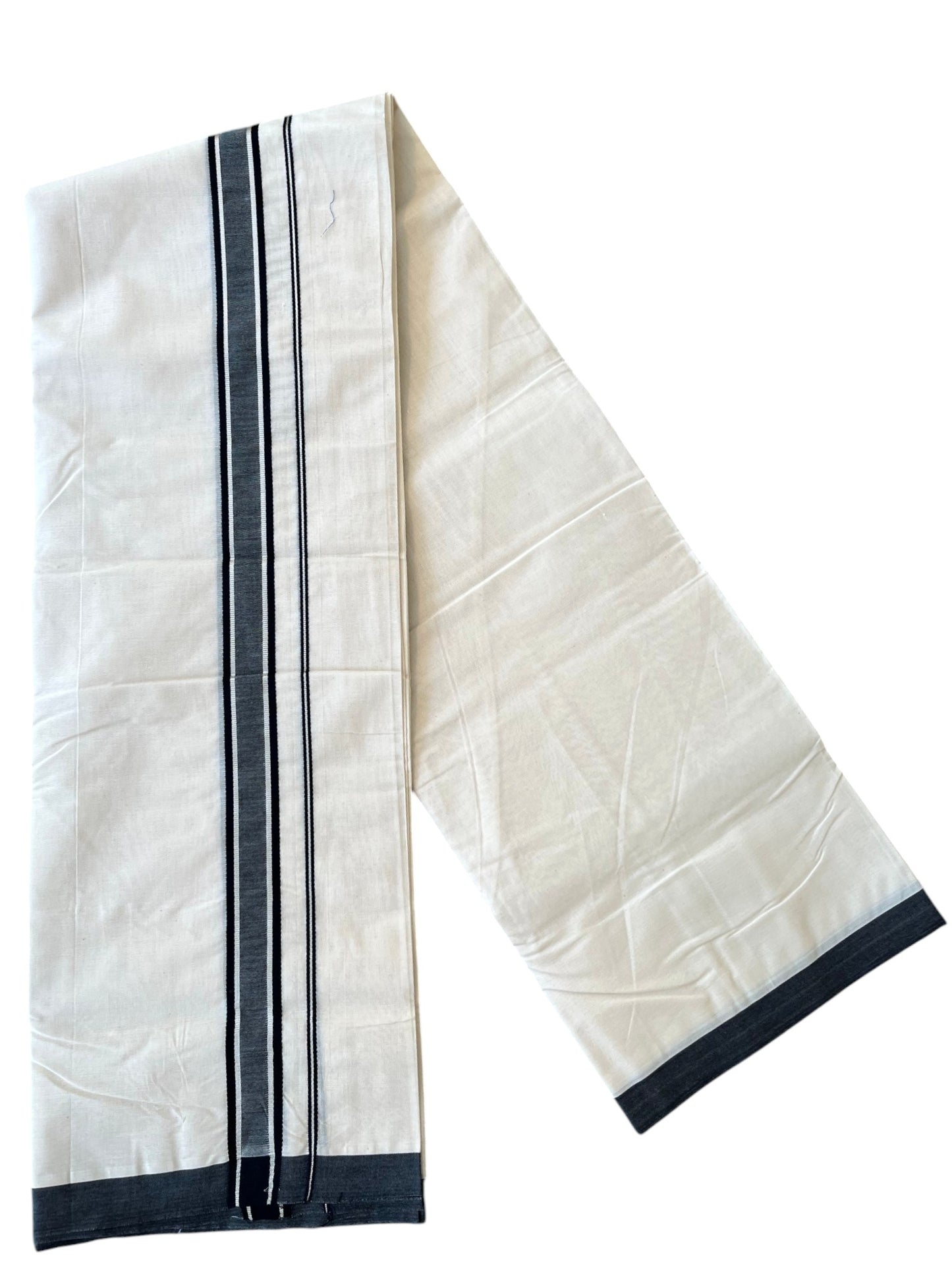Southloom Pure Cotton Mundu with Silver Lines and Black Border (South Indian Kerala Dhoti)