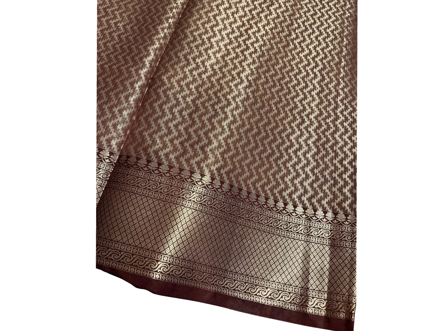 Southloom Tissue Silk Saree with Woven Work on Body and Borders (Yellow & Brown)