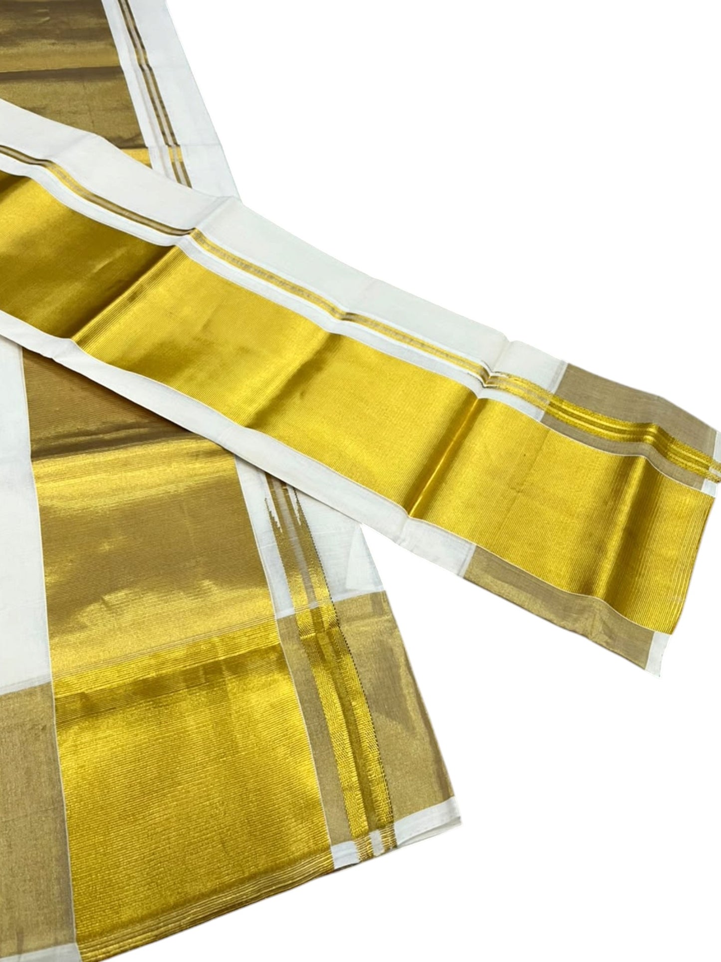 Southloom Premium Cotton Handloom Set Mundu with Chuttikara Kasavu And 5 Inch Golden Border (2.80 Mtr)