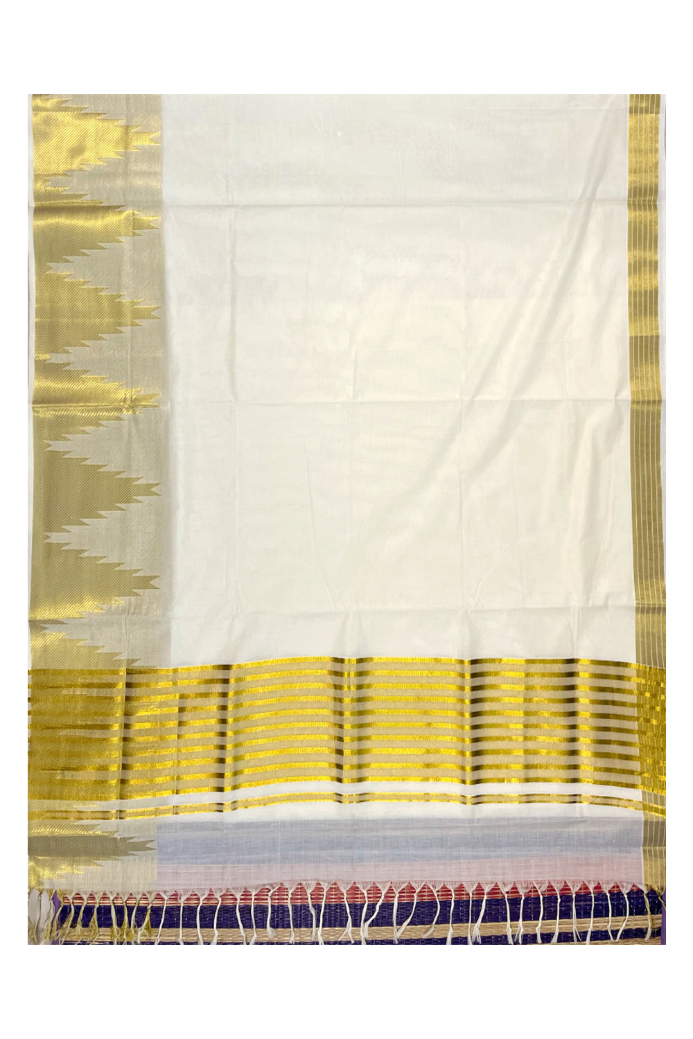 Kerala Cotton Kasavu Saree With Heavy Temple Woven Works on Border