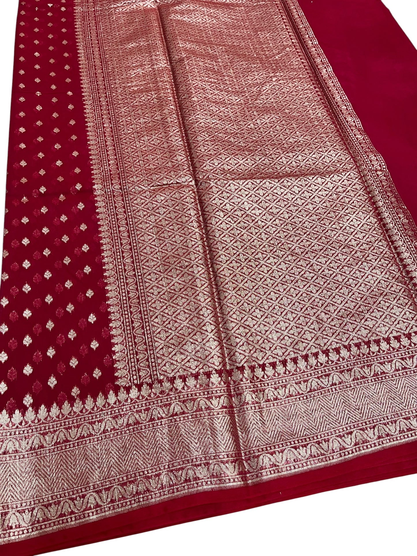 Southloom Cotton Banarasi Silk Saree with Woven Work on Body and Borders (Red)
