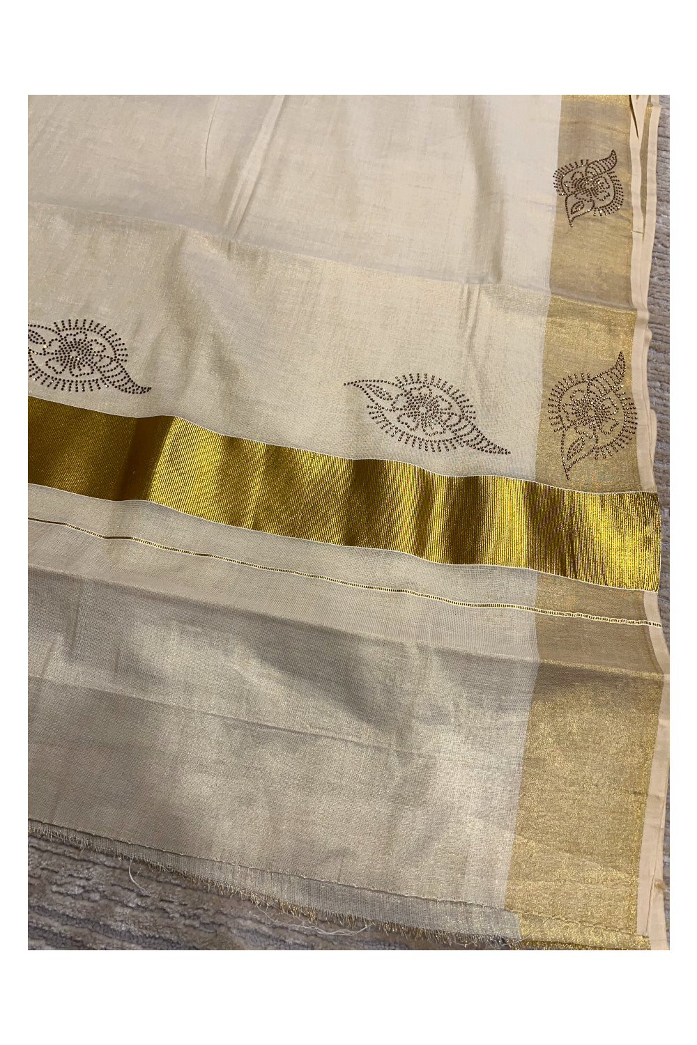 Southloom Kerala Tissue Kasavu Plain Saree with Sequins Works