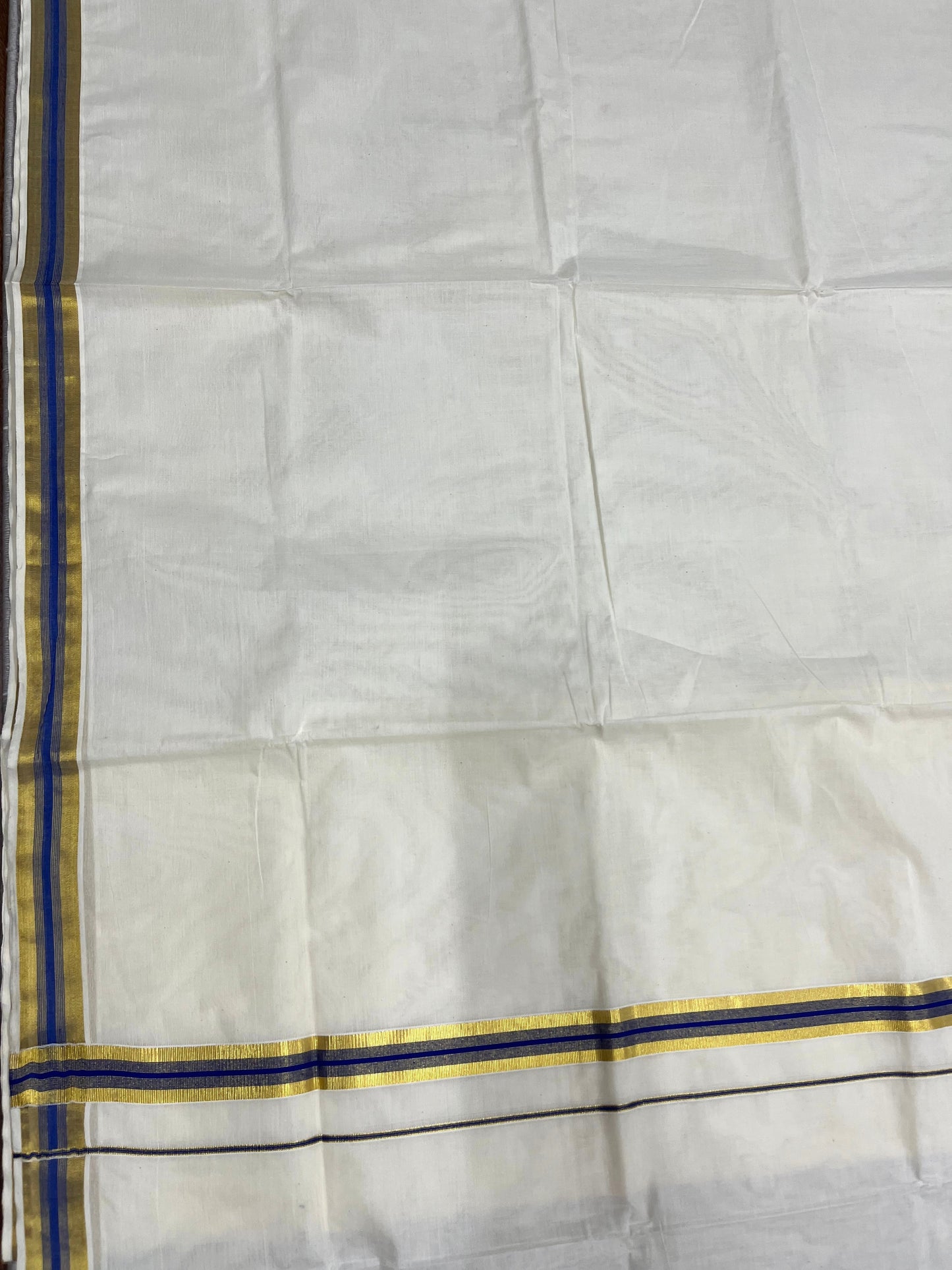 Southloom Pure Cotton Kerala Saree with Kasavu and Blue Border