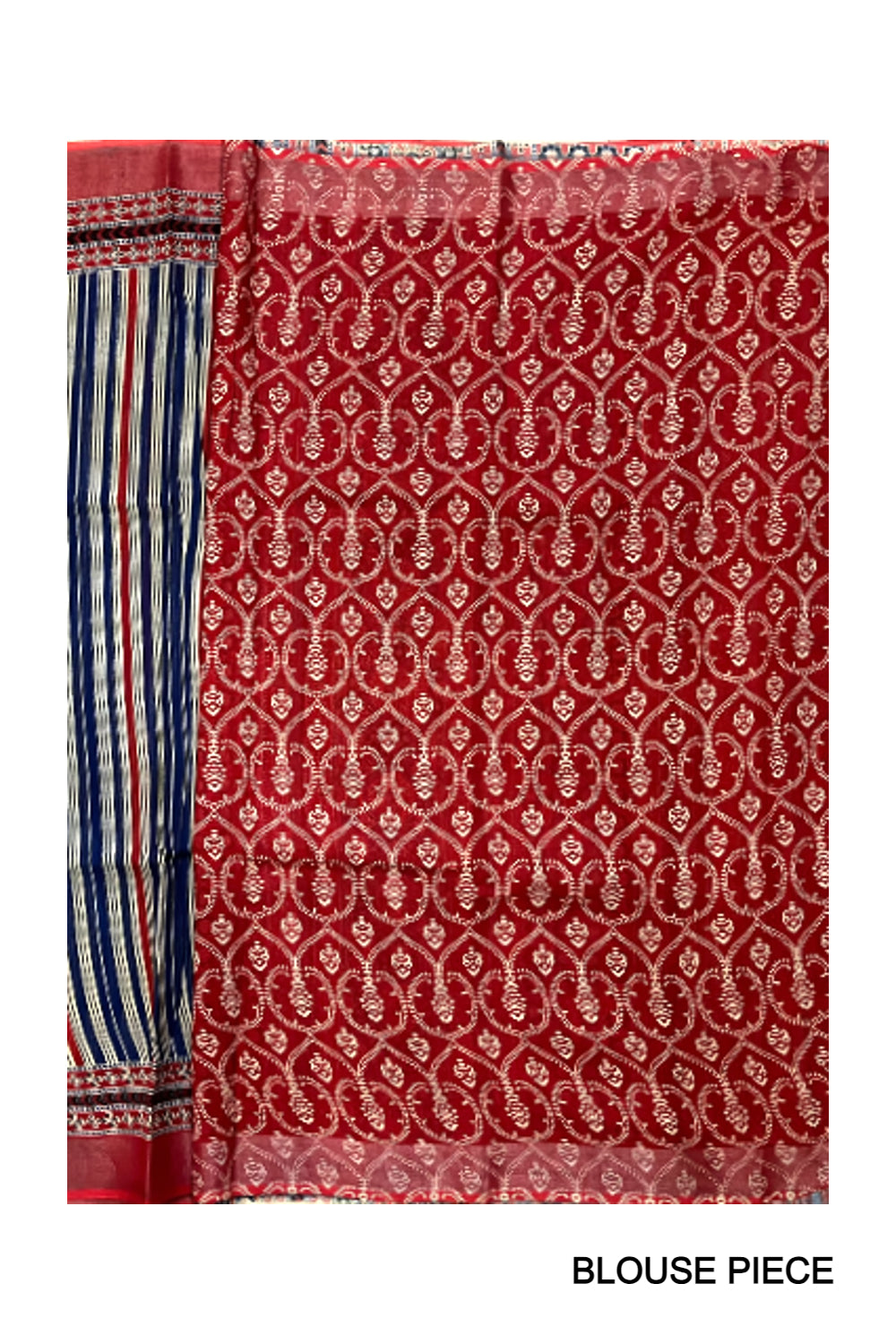 Southloom Linen Saree with Blue and Red Lines Designs on Body