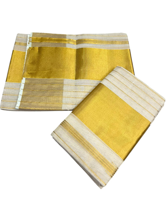 Southloom Premium Tissue Strips Handloom Set Mundu with Kasavu Border (2.80 Mtr) SL632