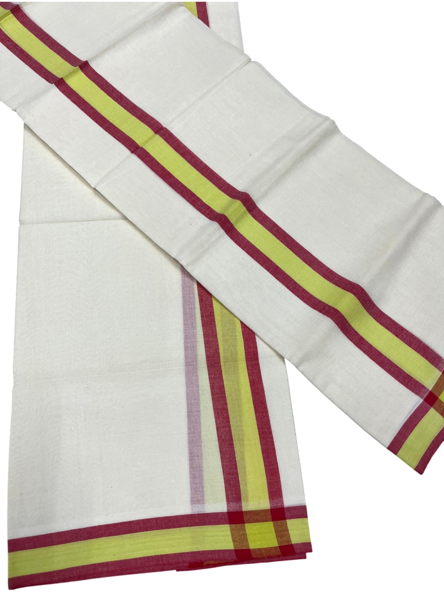 Southloom Pure Cotton Kerala Single Mulloth Set Mundu (Mundum Neriyathum) Red & Yellow Border in 2.50 Mtrs SL243