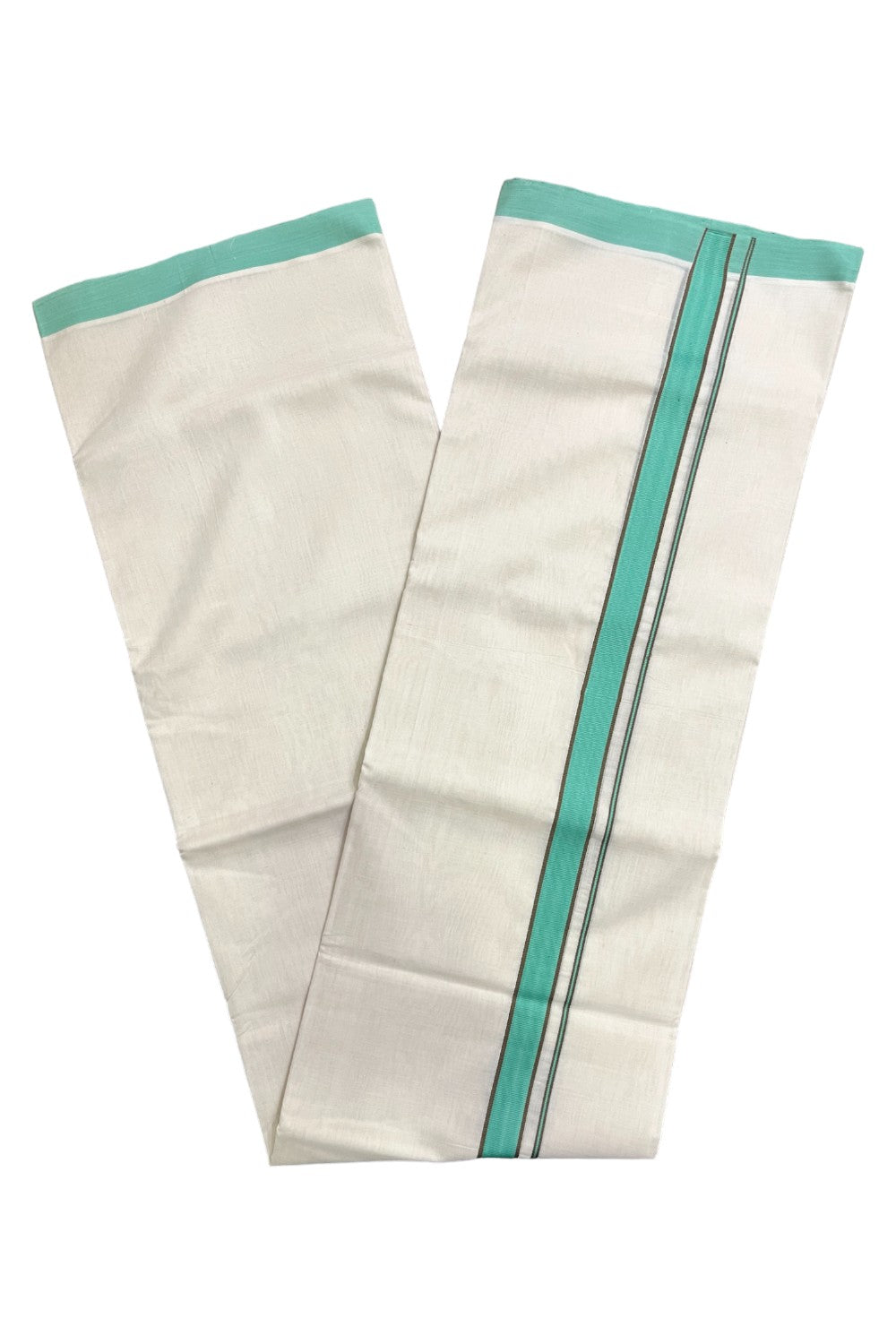 Premium Balaramapuram Handloom Unakkupaavu Cotton Double Mundu with Turquoise Border (Vishu 2024 Collection)