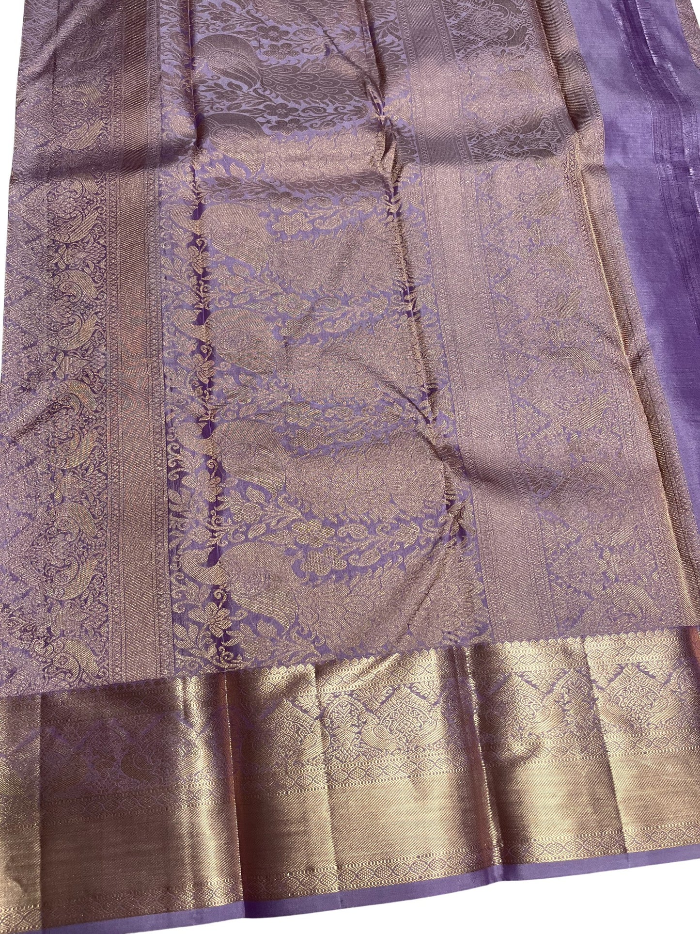 Southloom Pure Handloom Bridal Kanchipuram Silk Saree with Korvai Work (Lavendar)