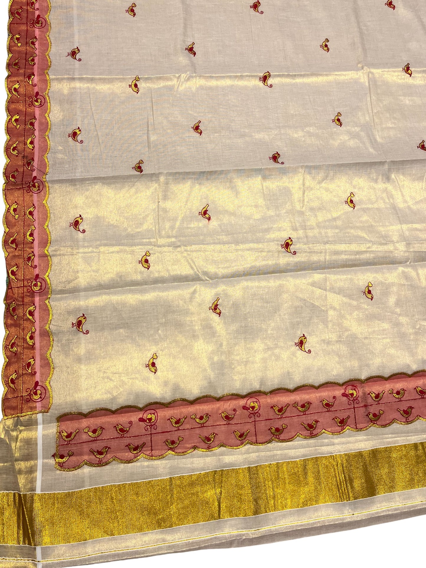 Southloom Tissue Kerala Kasavu Saree with Embroidery Design