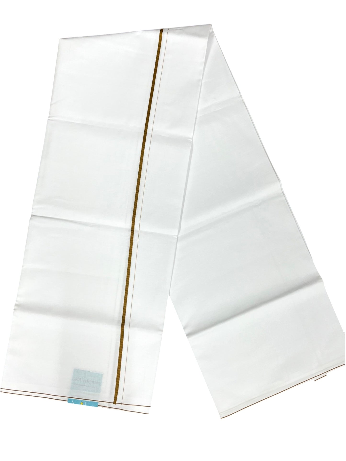 Southloom Pure White Cotton Single Mundu with Yellow Border (South Indian Kerala Dhoti)