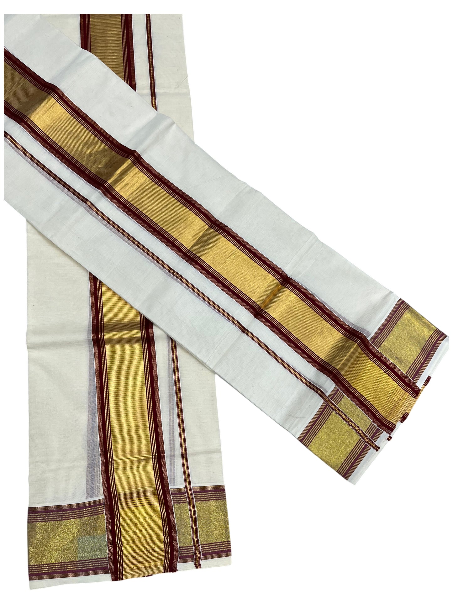 Southloom Pure Cotton Kerala  Set Mundu (Mundum Neriyathum) Single with Red and Kasavu Border 2.80 Mtrs SLKK