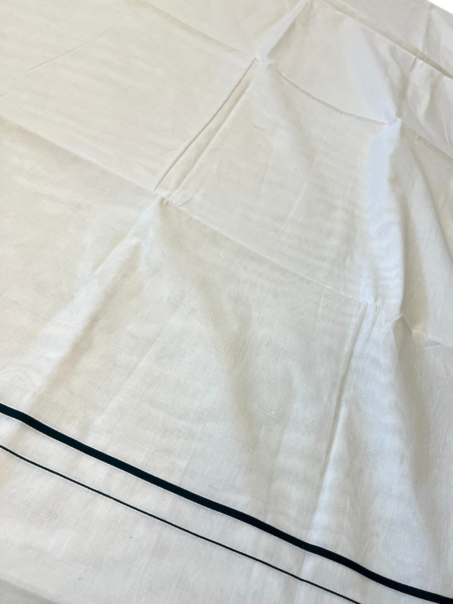 Southloom Kerala Cotton Plain Saree with Green Puliyilakkara Border