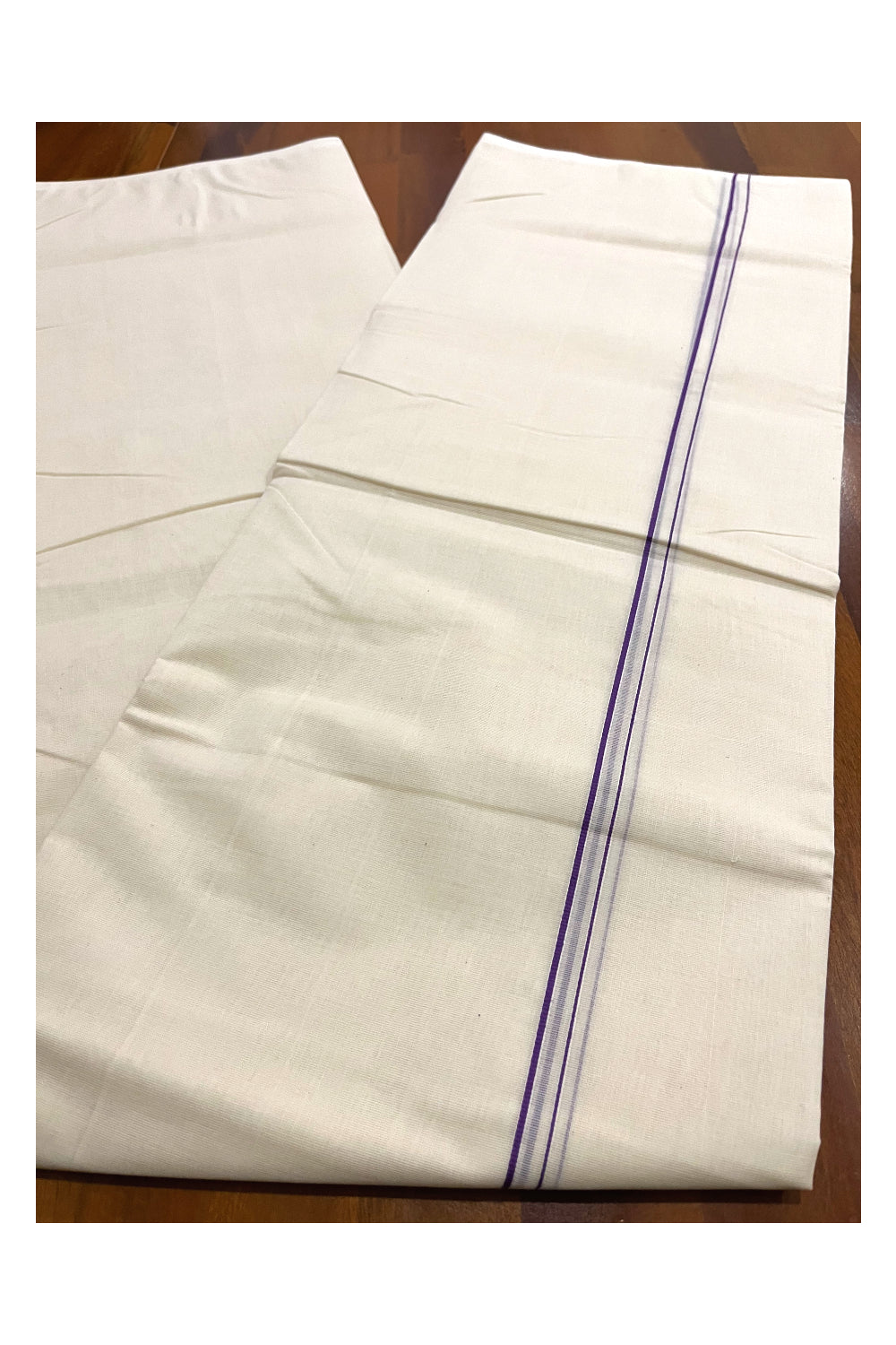 Southloom Premium Handloom Pure Cotton Mundu with Violet Eerkkil Kara Border (South Indian Kerala Dhoti)