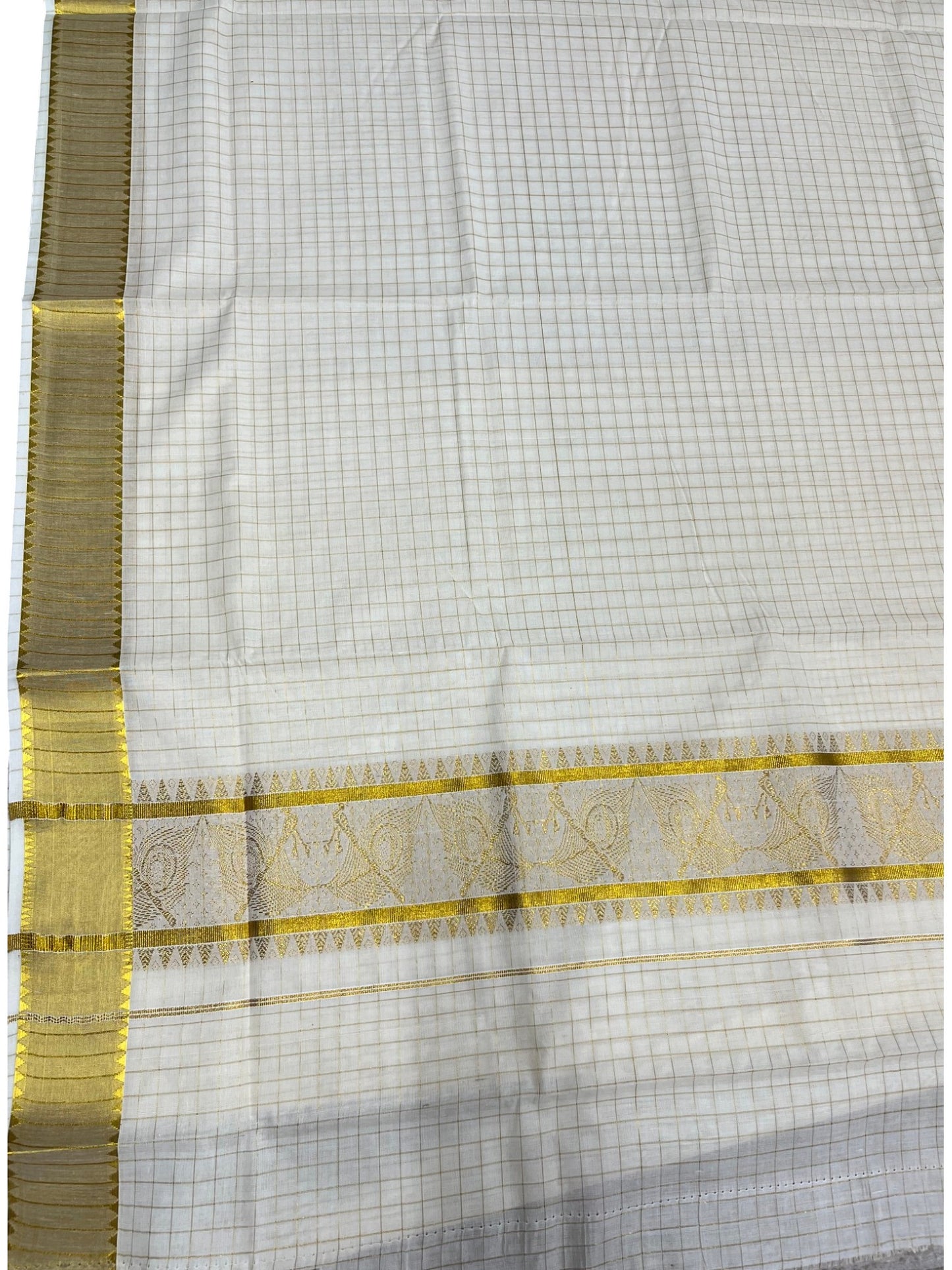 Southloom Pure Cotton Kerala Kasavu Check Saree with Woven Work