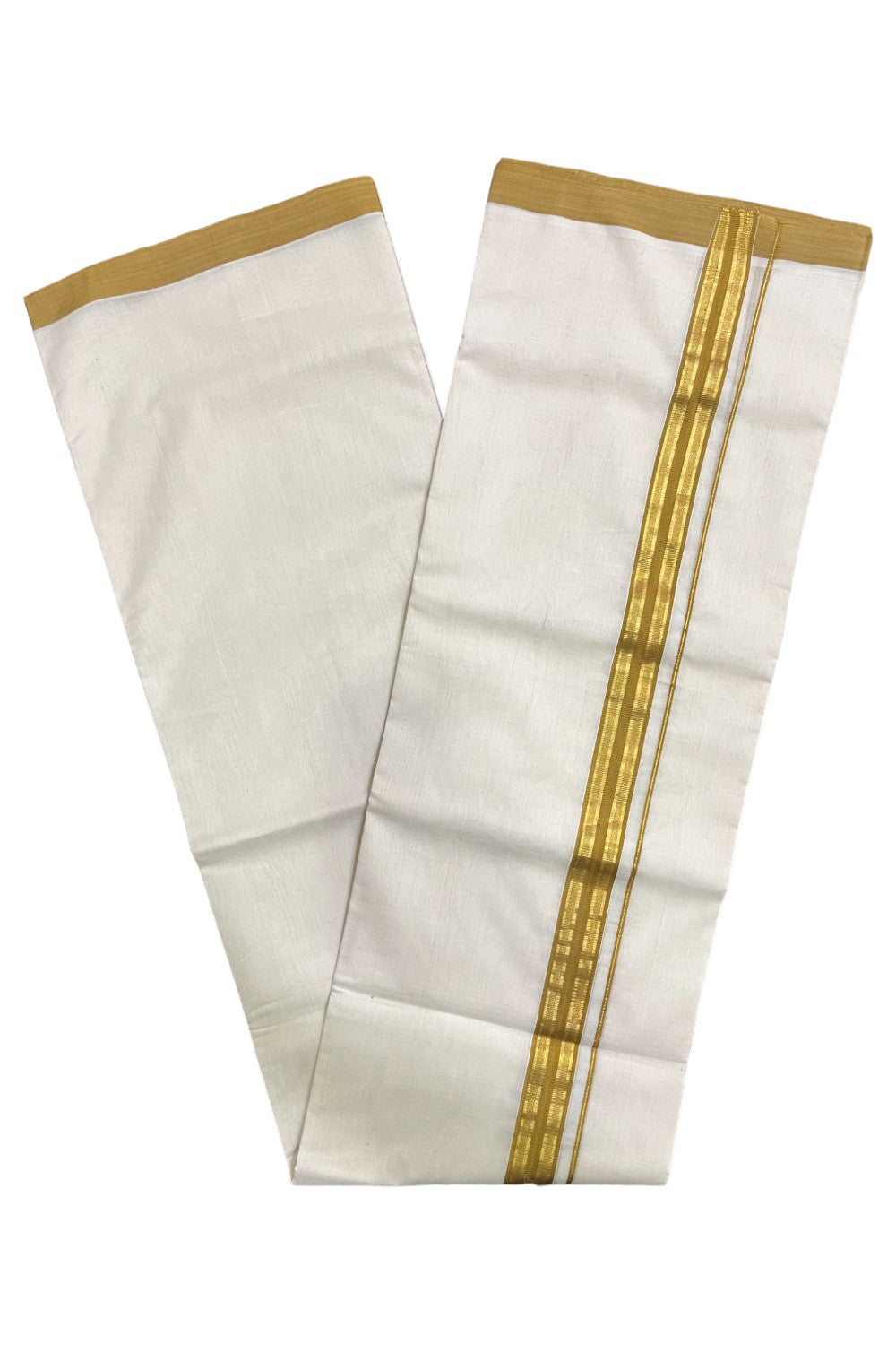 Premium Balaramapuram Handloom Unakkupaavu Cotton Double Mundu with Kasavu and Brown Border (Vishu 2024 Collection)