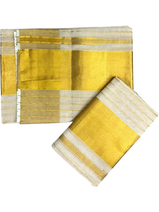 Southloom Premium Tissue Strips Handloom Set Mundu with Kasavu Border (2.80 Mtr) SL632