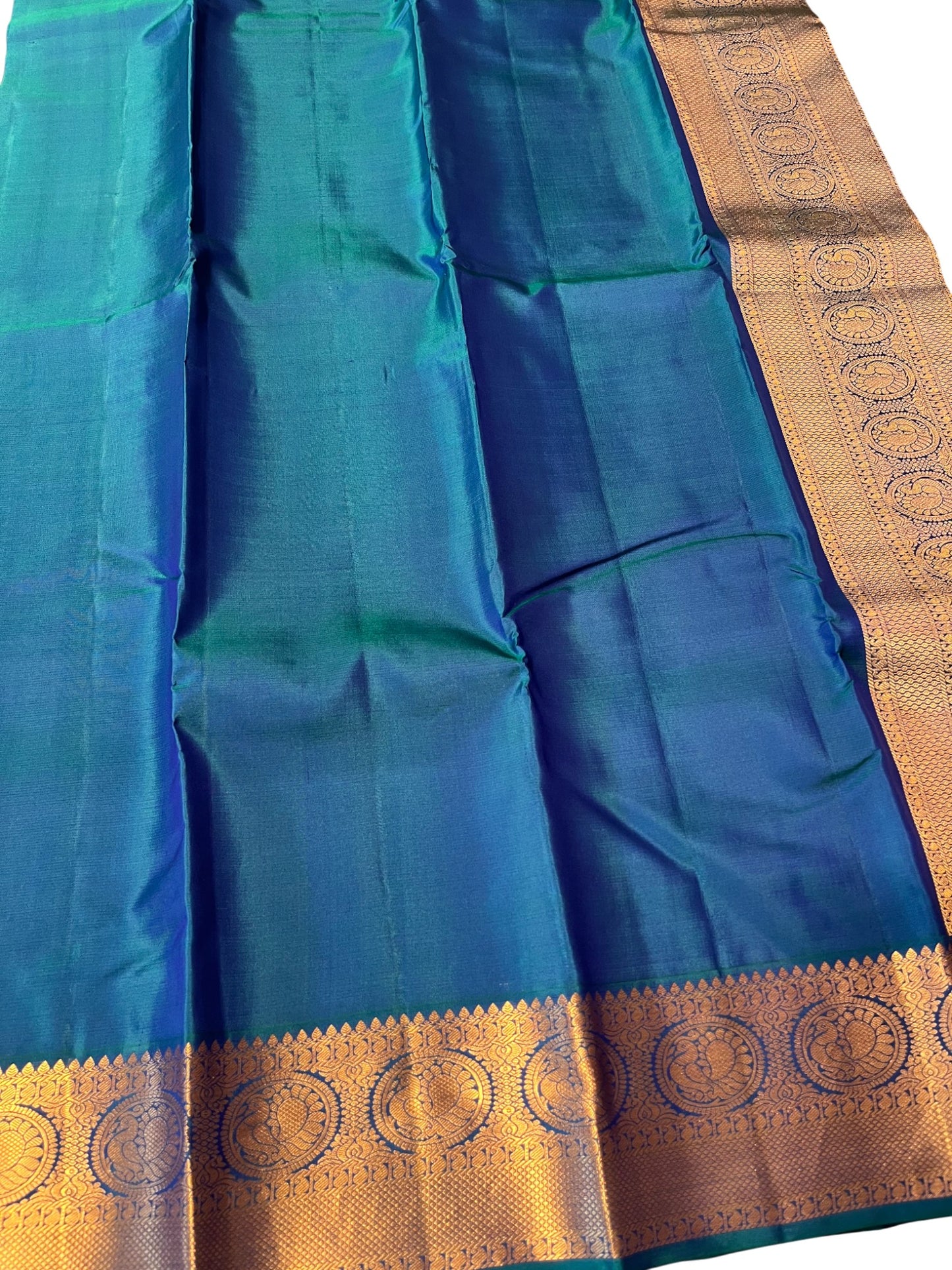 Southloom Pure Handloom Bridal Kanchipuram Silk Saree with Korvai Work (Blue)