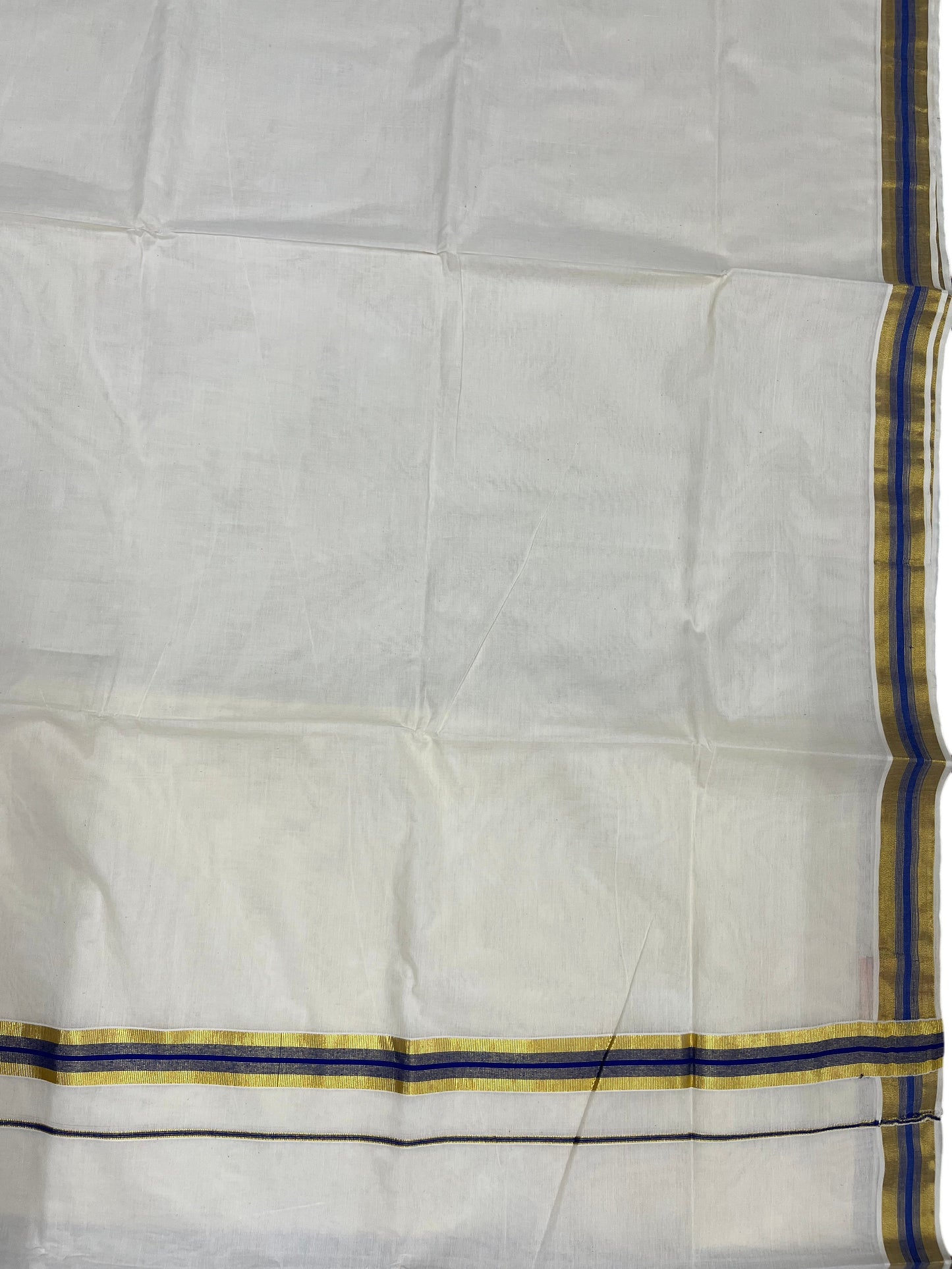 Southloom Pure Cotton Kerala Saree with Kasavu and Blue Border