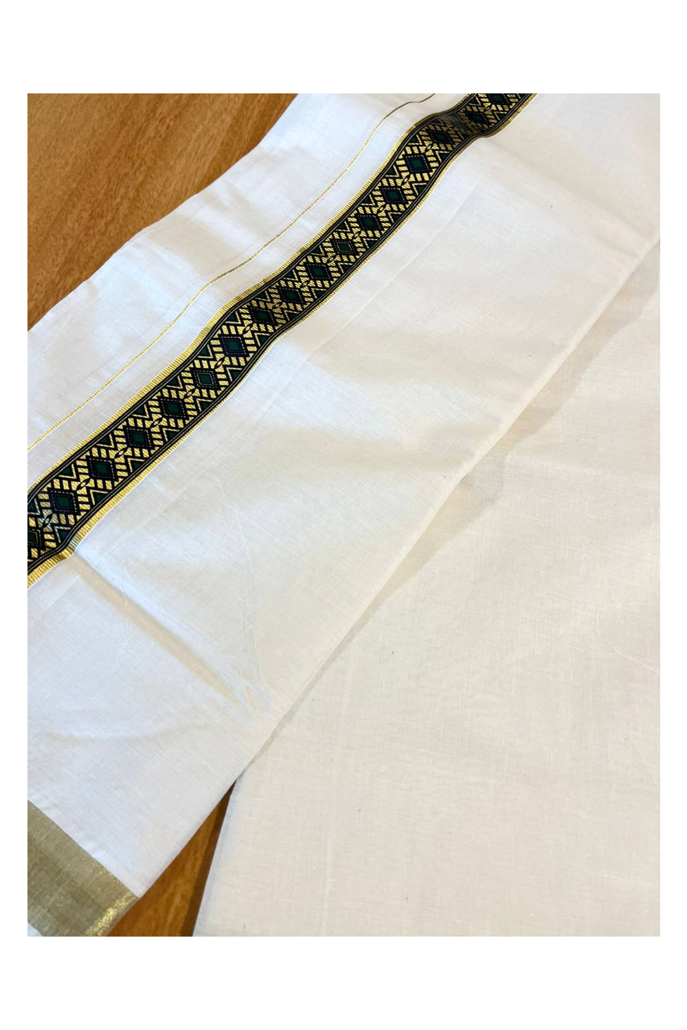 Southloom Kasavu Double Mundu with Prints on Kasavu Kara