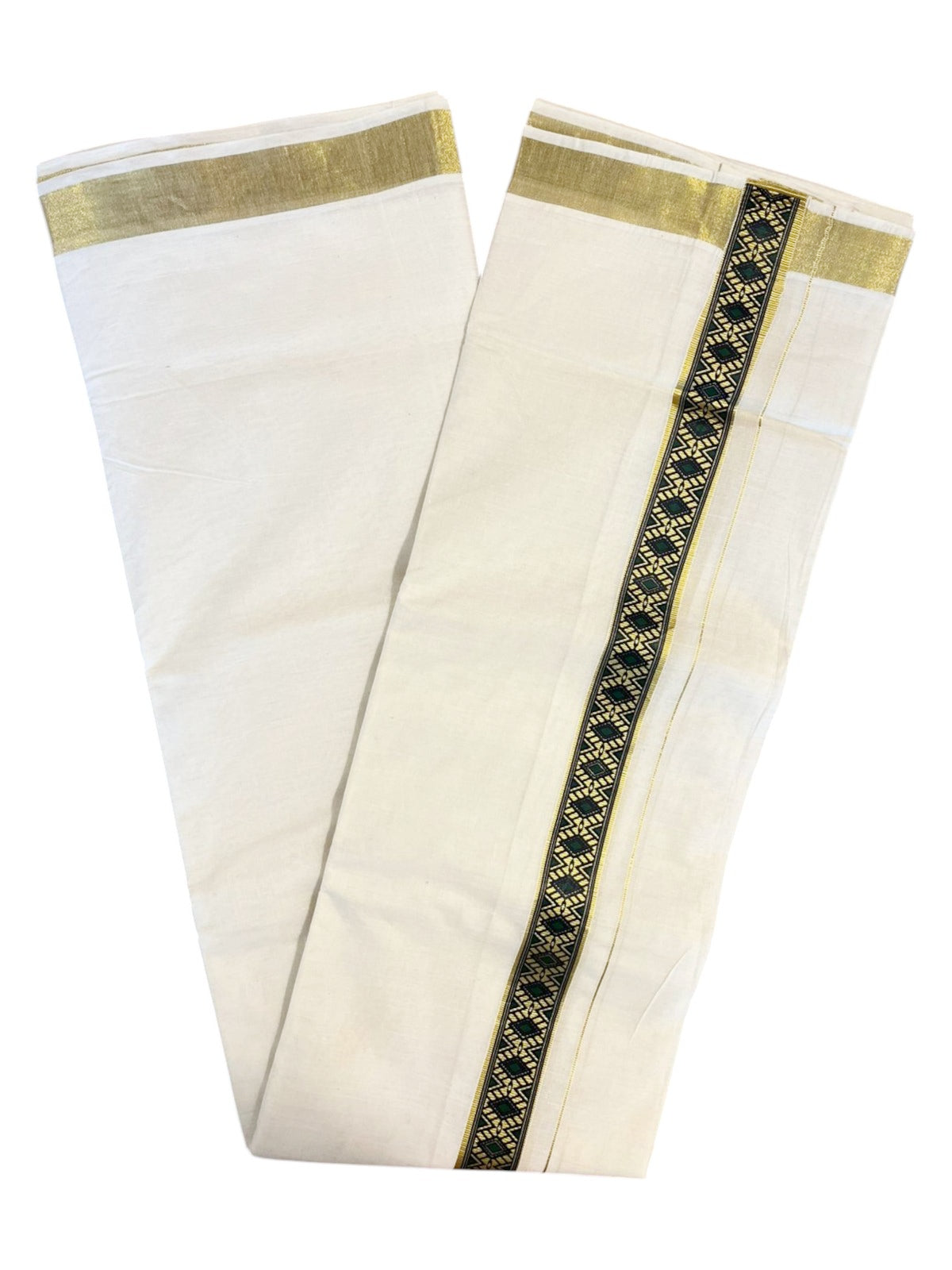 Southloom Kasavu Double Mundu with Prints on Kasavu Kara