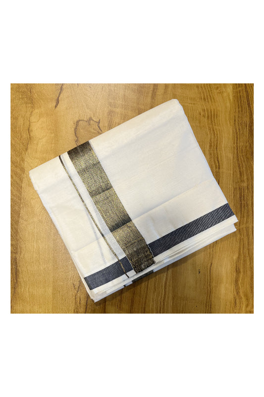 Pure Cotton Mundu with Grey Lines and Black Border (South Indian Kerala Dhoti)