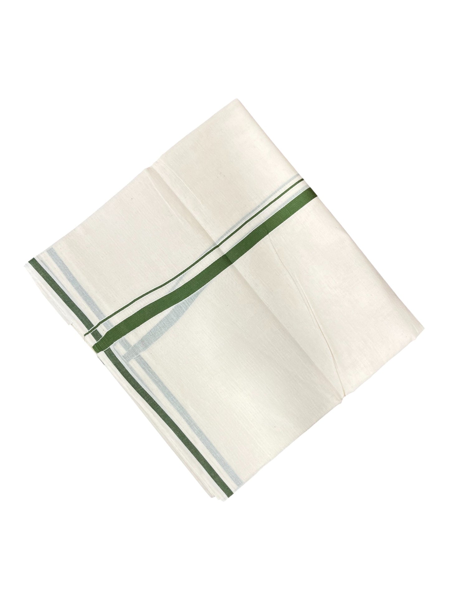 Southloom Kerala Pure Cotton Double Mundu with Green puliyilakara (South Indian Dhoti)