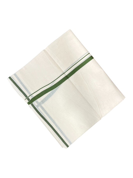 Southloom Kerala Pure Cotton Double Mundu with Green puliyilakara (South Indian Dhoti)