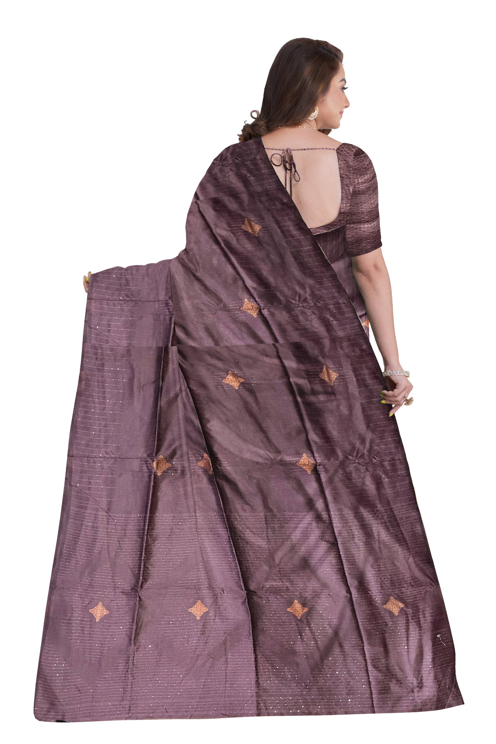 Southloom Semi SIlk Light Purple Designer Saree with Woven Copper Butta Works on Body