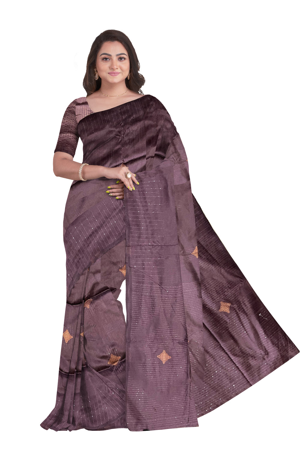 Southloom Semi SIlk Light Purple Designer Saree with Woven Copper Butta Works on Body