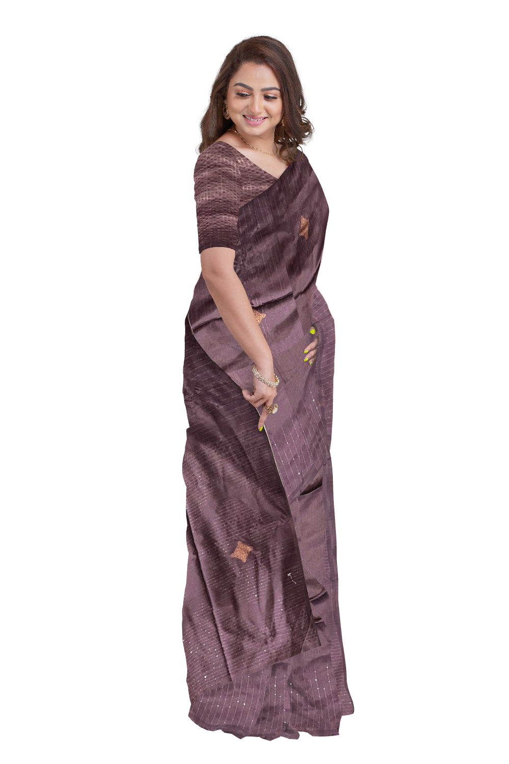 Southloom Semi SIlk Light Purple Designer Saree with Woven Copper Butta Works on Body