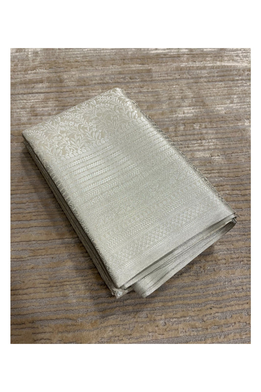 Southloom Banarasi Silver Zari Brocade Work Silk Saree in Off White Pastel Shade