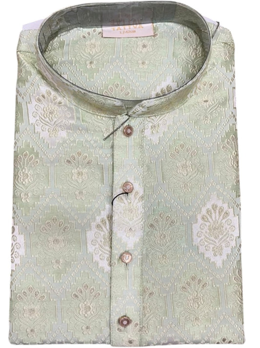 Southloom Green woven Semi Silk Short Kurta for Men SL590