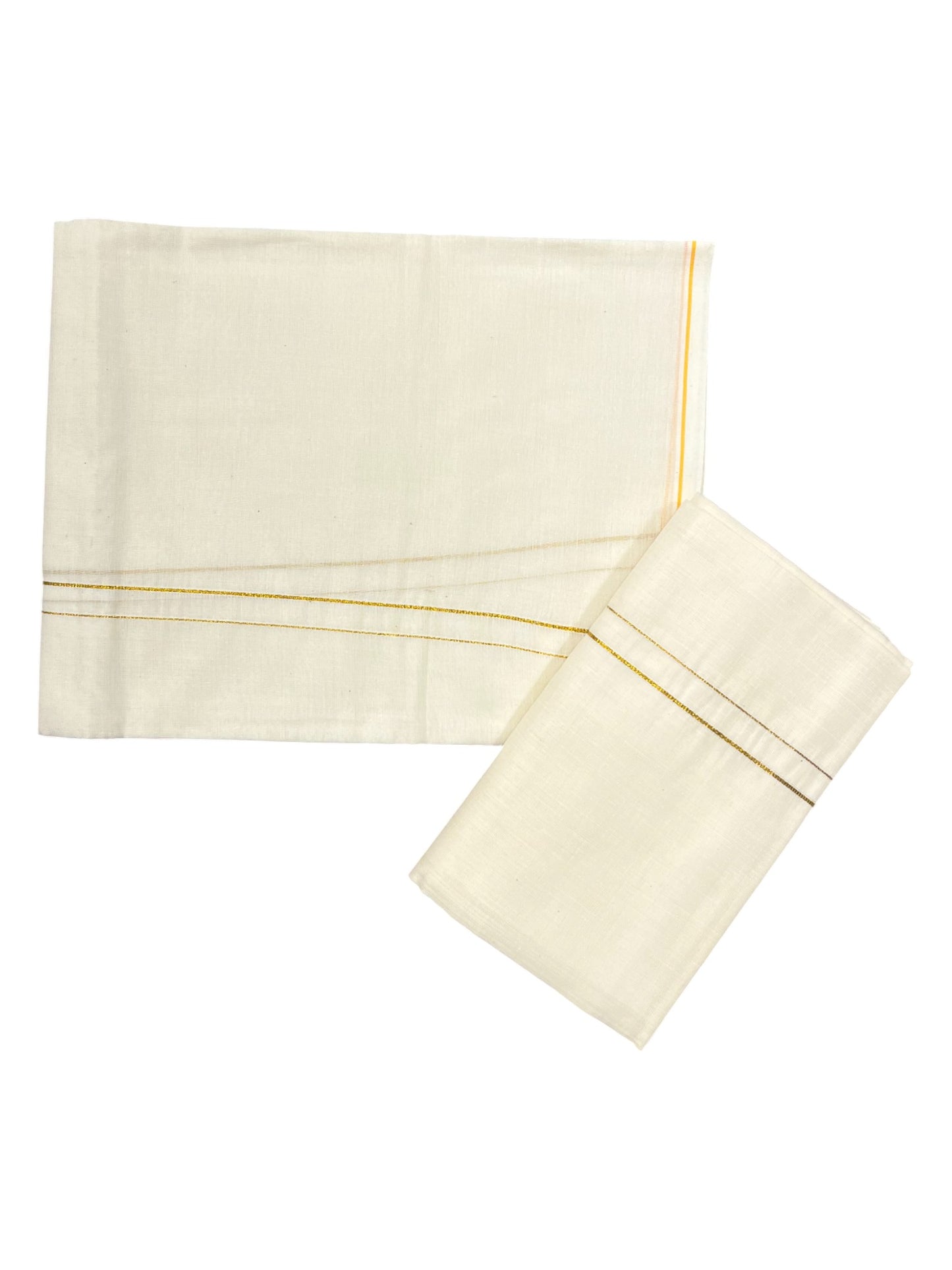 Kerala Cotton Mundum Neriyathum Single (Set Mundu) with Golden Eerkkil Kara