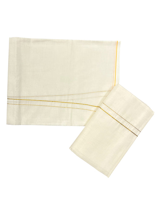 Kerala Cotton Mundum Neriyathum Single (Set Mundu) with Golden Eerkkil Kara