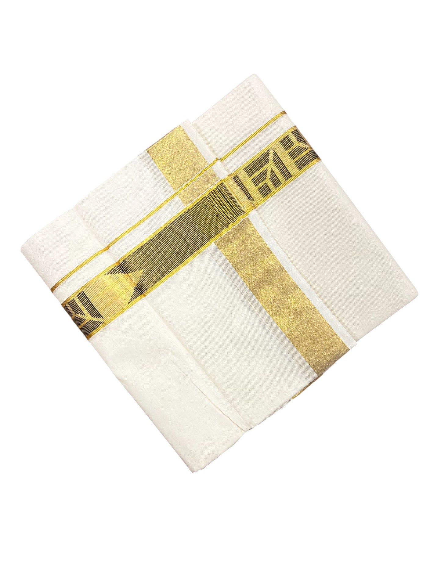 Southloom Kasavu Double Mundu with Black Prints Along Kasavu Kara