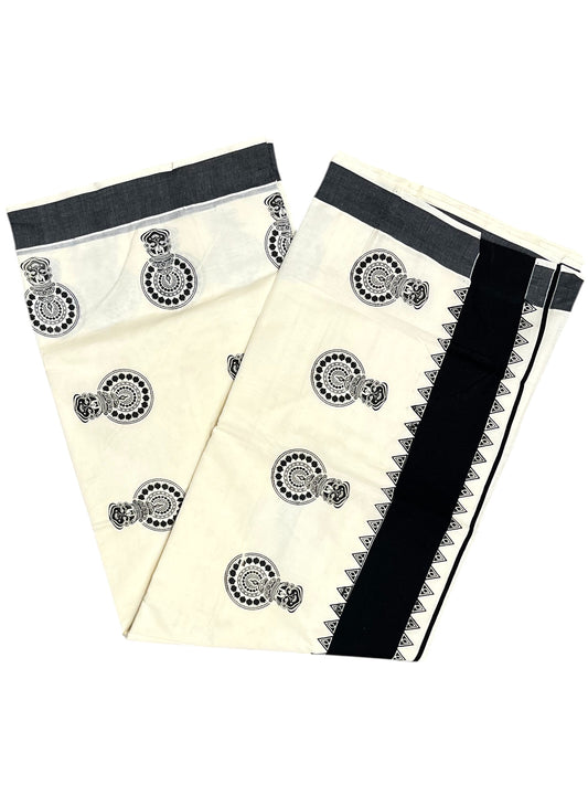 Southloom Cotton Kerala Kasavu Saree with Hand Printed Kathakali Design