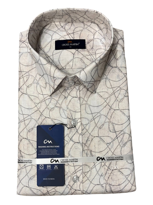 Southloom Pure Cotton Beige Printed Shirt (XL FS)