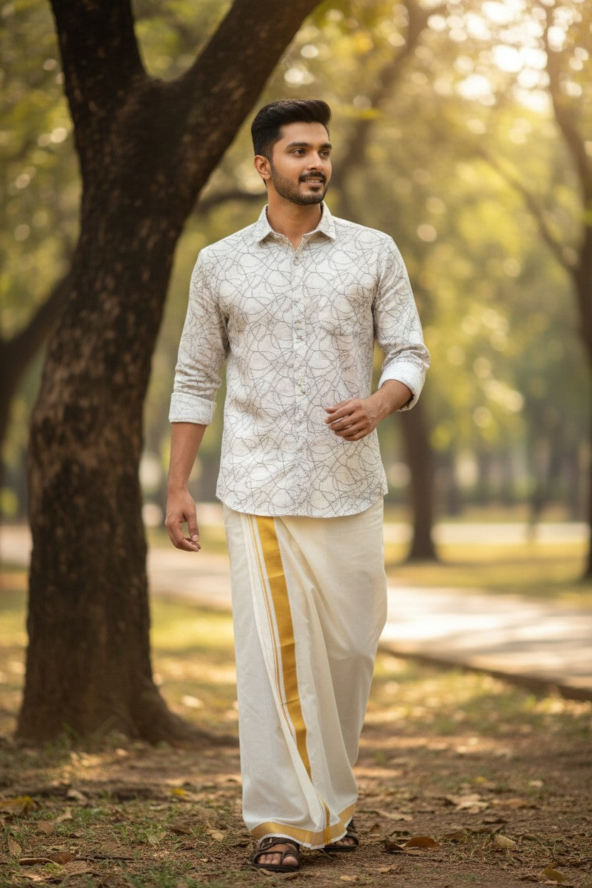 Southloom Pure Cotton Beige Printed Shirt SLSHIRT 42 FS