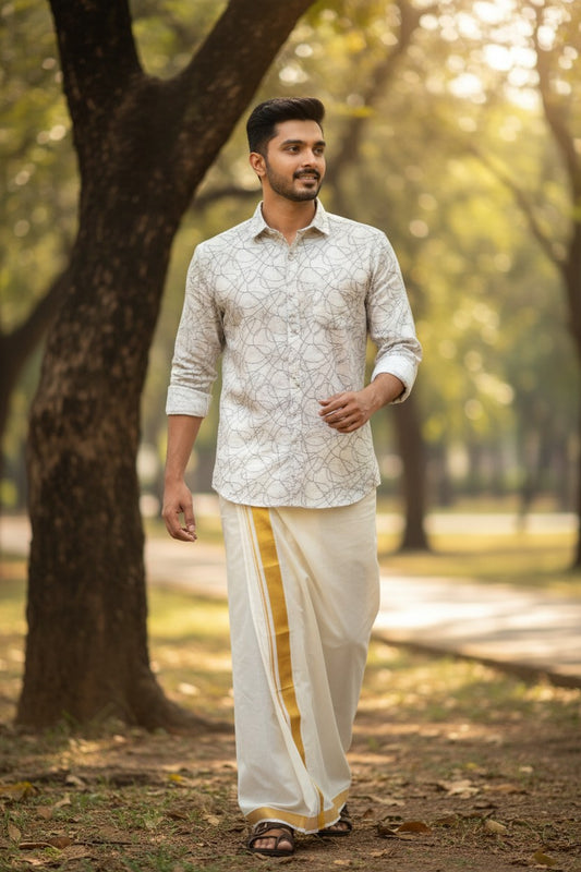 Southloom Pure Cotton Beige Printed Shirt SLSHIRT 42 FS
