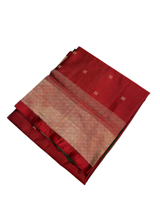 Southloom Pure Handloom Kanchipuram Silk Saree with Korvai Work (Maroon & Green)