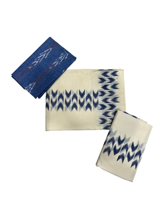 Southloom Ikat Design Blue Printed Set Mundu with Blouse Piece 2.80Mtrs