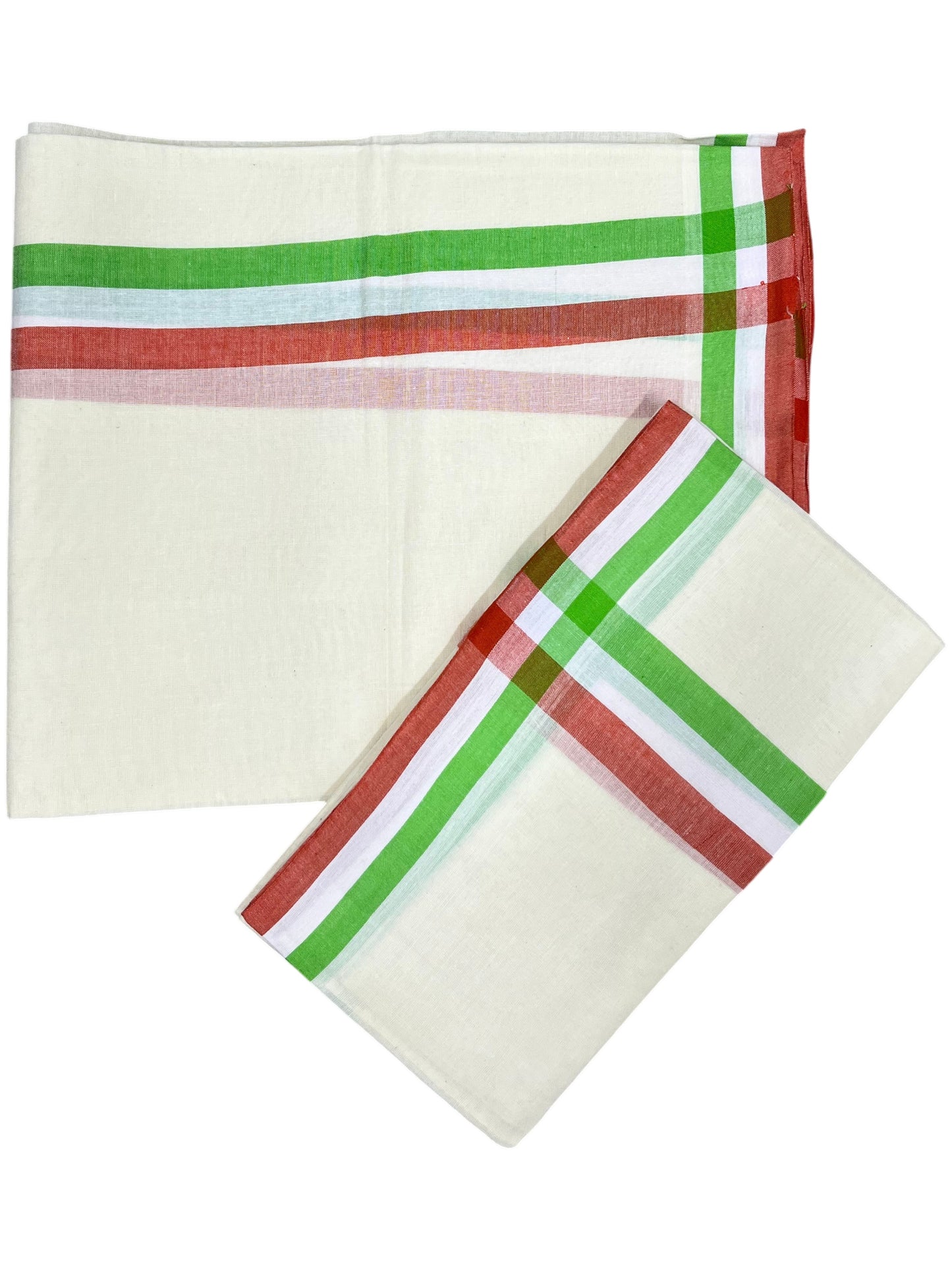 Southloom Kerala Mulloth Cotton Single Mundum Neriyathum with Orange and Green Border