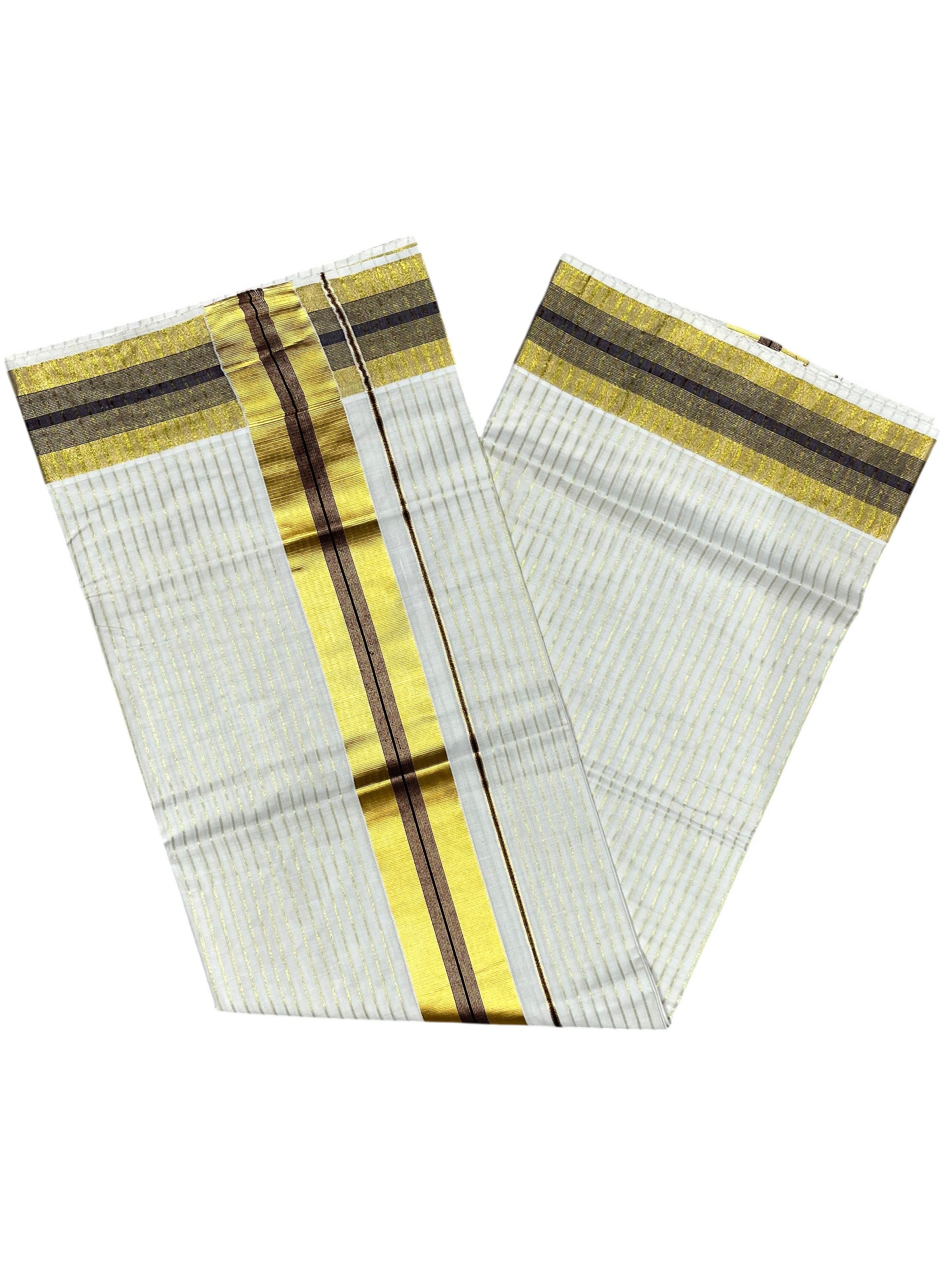 Southloom Pure Cotton Kerala Kasavu Lines Design Saree with Brown Border