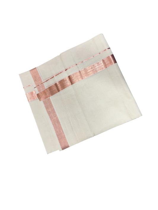 Southloom Pure Cotton  Double Mundu With Rose Golden  Border (South Indian Kerala Dhoti)