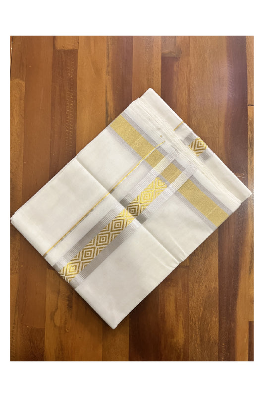 Premium Cotton Handloom Mundu with Silver and Golden Kasavu Woven Border (Vishu 2024 Collection)