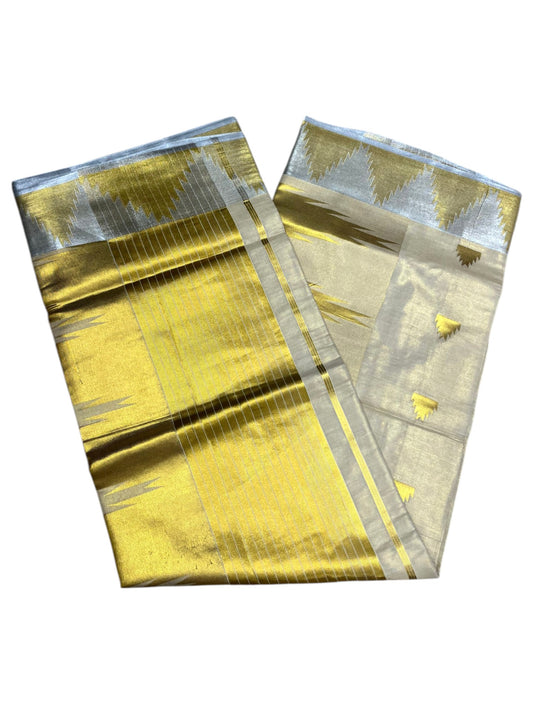 Southloom Kerala Tissue Kasavu Saree with Temple Woven Work on Body and Border